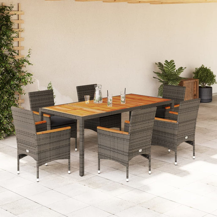 Set mobilier grădină cu perne 7 piese gri poliratan/lemn acacia WALTI