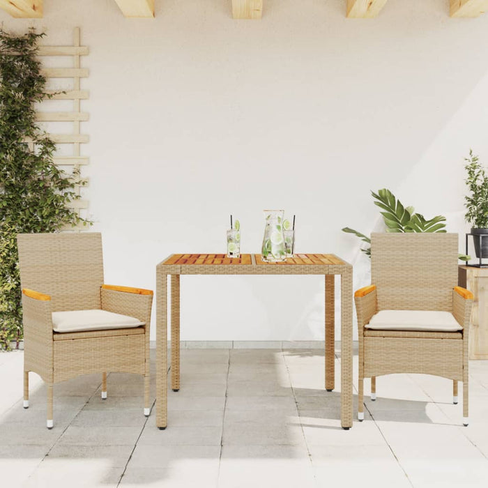 Set mobilier grădină cu perne 3 piese bej poliratan/lemn acacia - WALTI WALTI