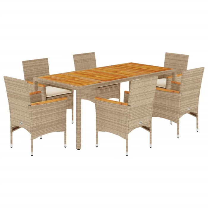 Set mobilier grădină cu perne 7 piese bej poliratan/lemn acacia - WALTI WALTI