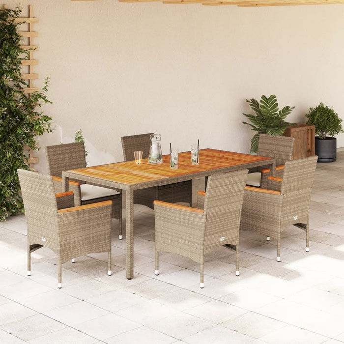 Set mobilier grădină cu perne 7 piese bej poliratan/lemn acacia - WALTI WALTI