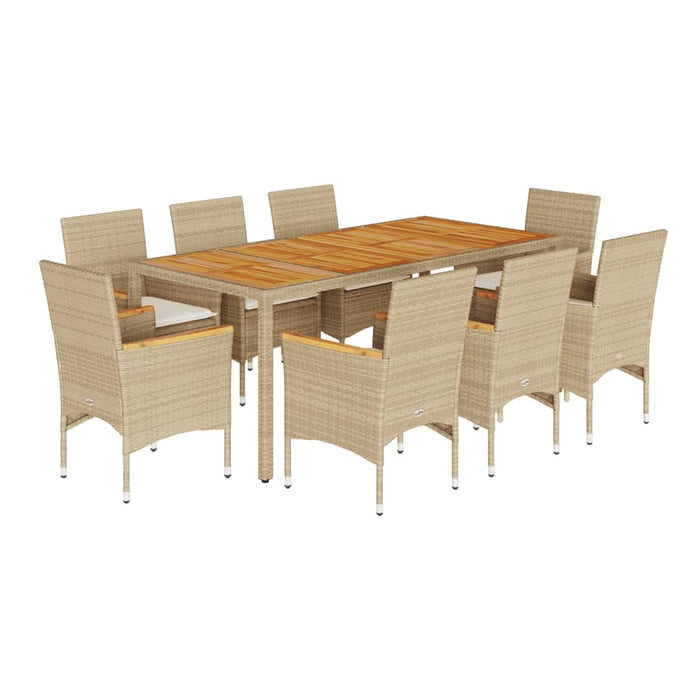 Set mobilier grădină cu perne 9 piese bej poliratan/lemn acacia - WALTI WALTI