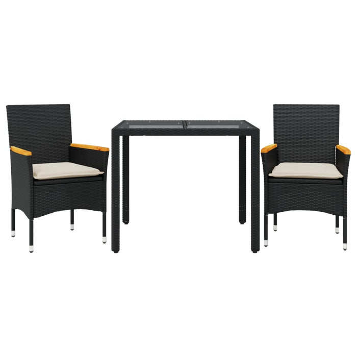 Set mobilier de grădină cu perne 3 piese negru poliratan&sticlă - WALTI WALTI