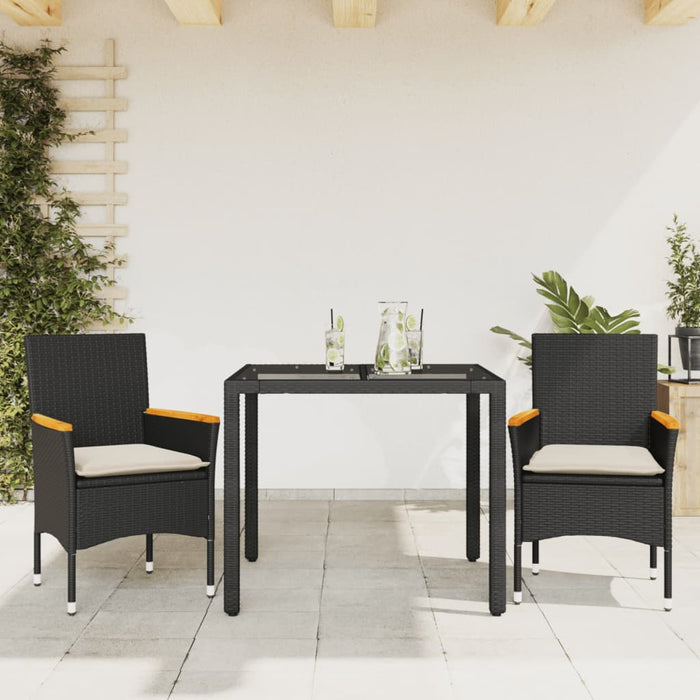 Set mobilier de grădină cu perne 3 piese negru poliratan&sticlă - WALTI WALTI