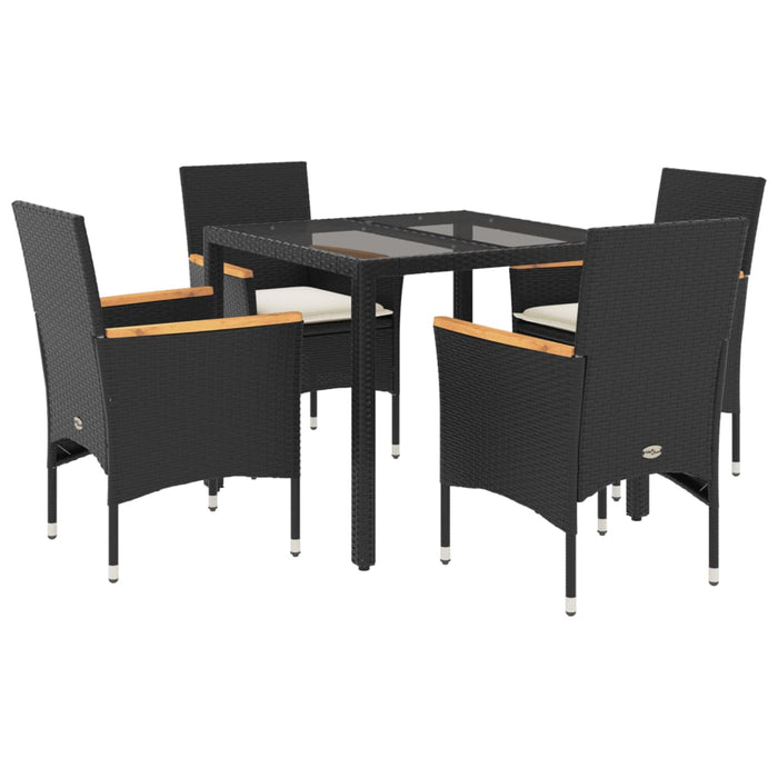Set mobilier de grădină cu perne 5 piese negru poliratan&sticlă - WALTI WALTI