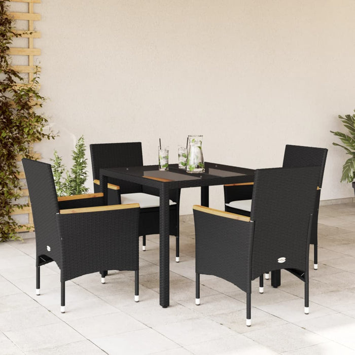 Set mobilier de grădină cu perne 5 piese negru poliratan&sticlă - WALTI WALTI