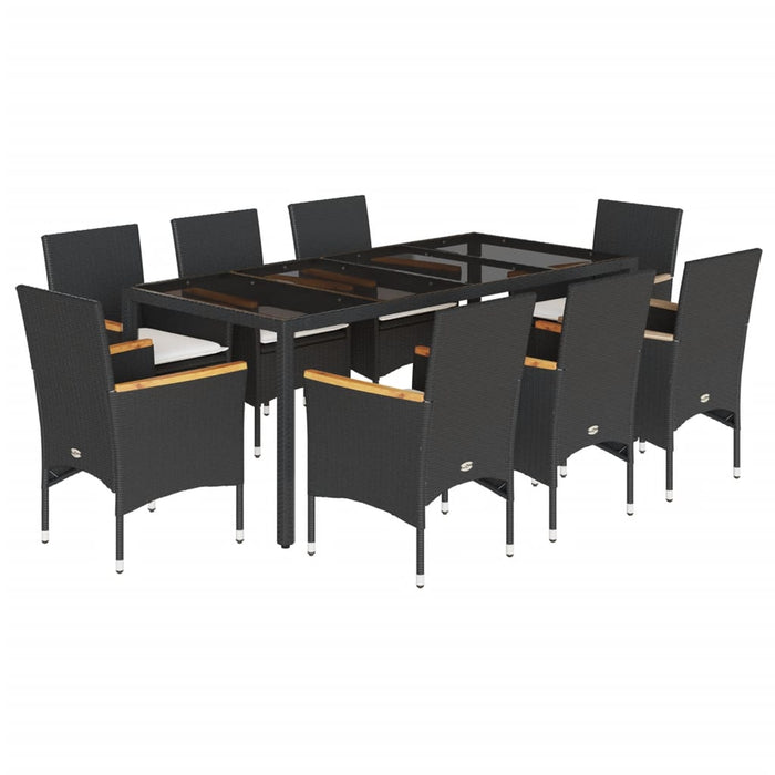 Set mobilier de grădină cu perne 9 piese negru poliratan&sticlă WALTI