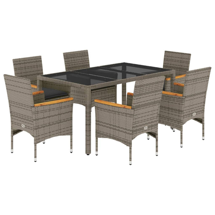 Set mobilier de grădină cu perne 7 piese gri poliratan & sticlă - WALTI WALTI