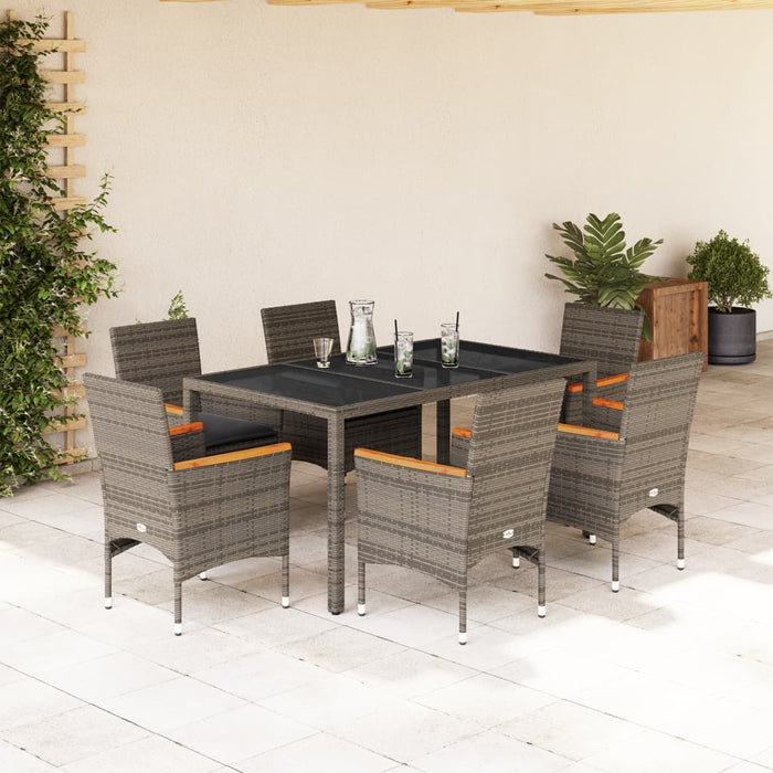 Set mobilier de grădină cu perne 7 piese gri poliratan & sticlă - WALTI WALTI