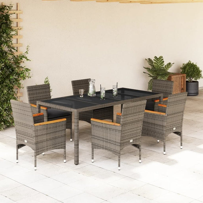 Set mobilier de grădină cu perne 7 piese gri poliratan & sticlă - WALTI WALTI
