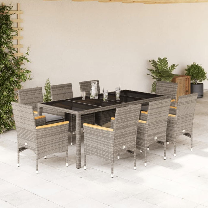 Set mobilier de grădină cu perne 9 piese gri poliratan & sticlă - WALTI WALTI