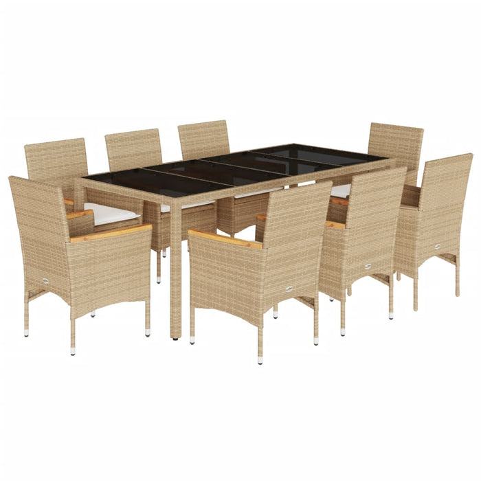 Set mobilier de grădină cu perne 9 piese bej poliratan & sticlă - WALTI WALTI