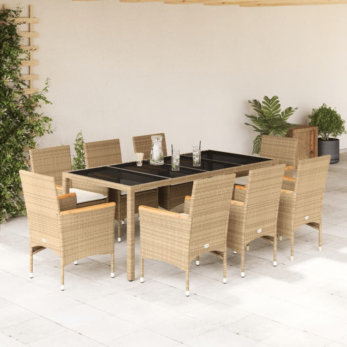 Set mobilier de grădină cu perne 9 piese bej poliratan & sticlă - WALTI WALTI