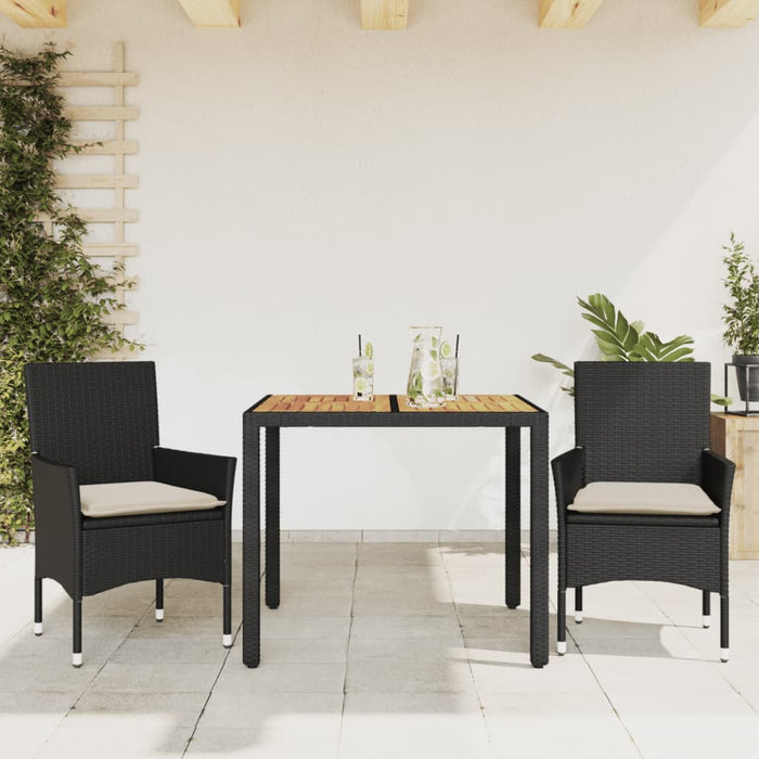 Set mobilier grădină perne 3 piese negru poliratan/lemn acacia - WALTI WALTI