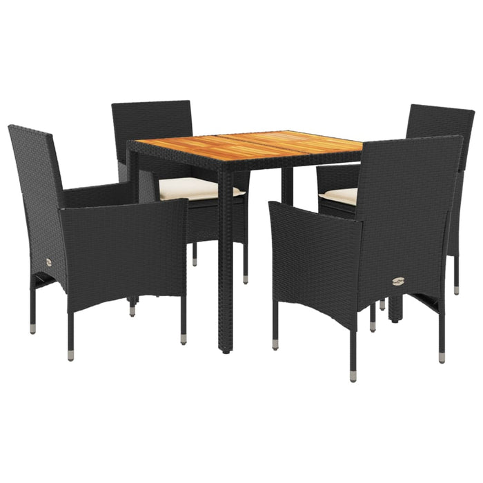 Set mobilier grădină perne 5 piese negru poliratan/lemn acacia - WALTI WALTI
