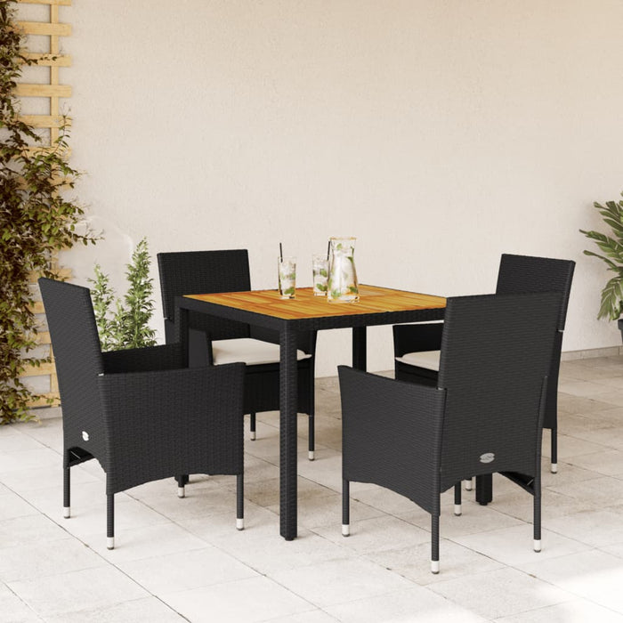 Set mobilier grădină perne 5 piese negru poliratan/lemn acacia - WALTI WALTI