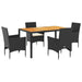 Set mobilier grădină perne 5 piese negru poliratan/lemn acacia - WALTI WALTI