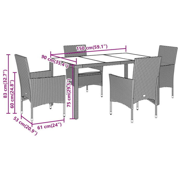 Set mobilier grădină perne 5 piese negru poliratan/lemn acacia - WALTI WALTI
