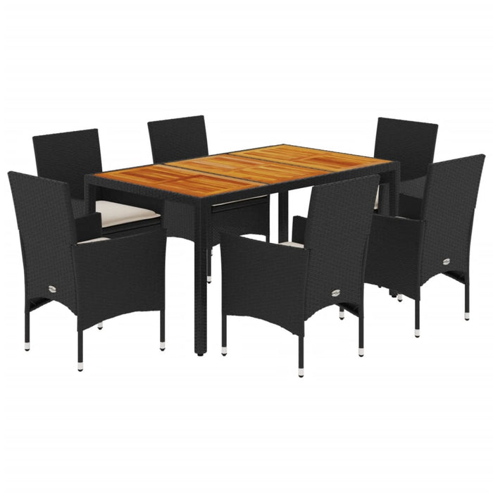 Set mobilier grădină perne 7 piese negru poliratan/lemn acacia - WALTI WALTI