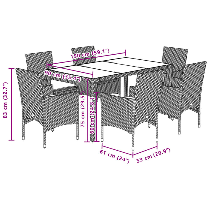 Set mobilier grădină perne 7 piese negru poliratan/lemn acacia - WALTI WALTI