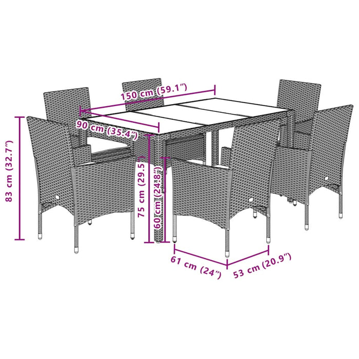 Set mobilier grădină perne 7 piese negru poliratan/lemn acacia - WALTI WALTI