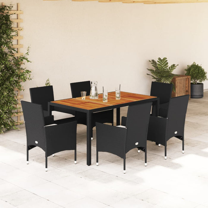 Set mobilier grădină perne 7 piese negru poliratan/lemn acacia - WALTI WALTI
