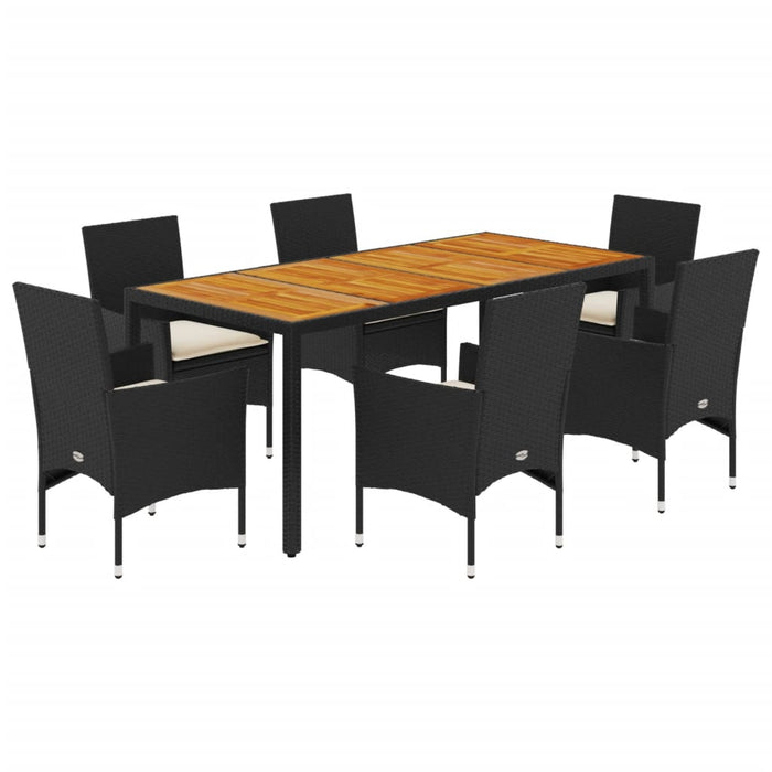 Set mobilier grădină perne 7 piese negru poliratan/lemn acacia - WALTI WALTI