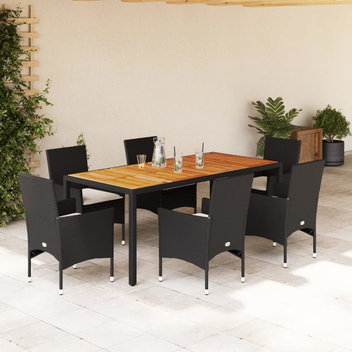 Set mobilier grădină perne 7 piese negru poliratan/lemn acacia - WALTI WALTI
