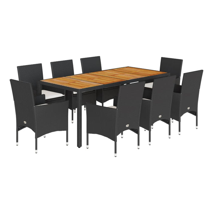 Set mobilier grădină perne 9 piese negru poliratan/lemn acacia WALTI