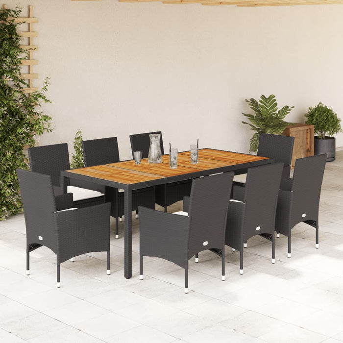 Set mobilier grădină perne 9 piese negru poliratan/lemn acacia WALTI
