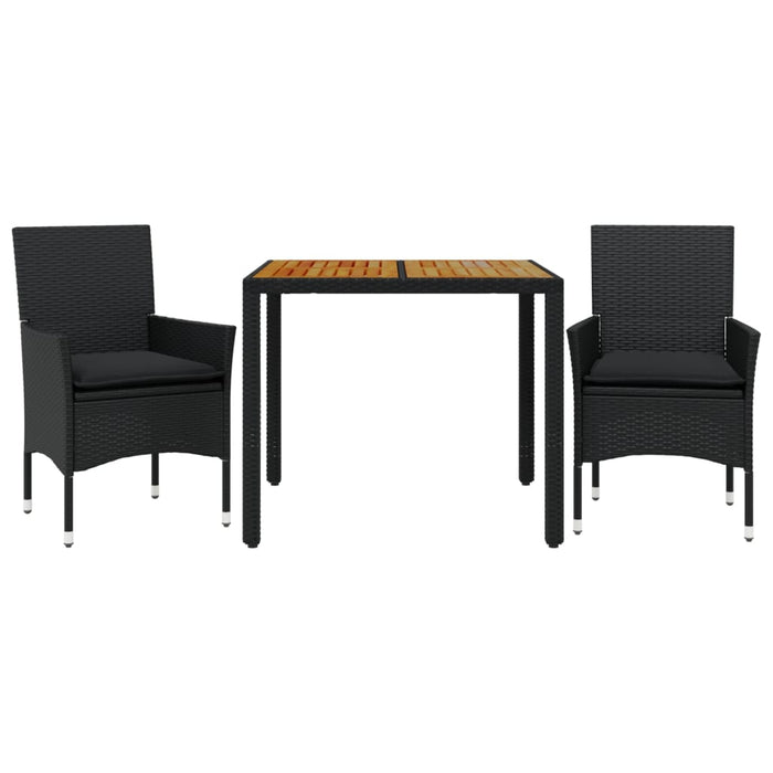 Set mobilier grădină perne 3 piese negru poliratan/lemn acacia - WALTI WALTI