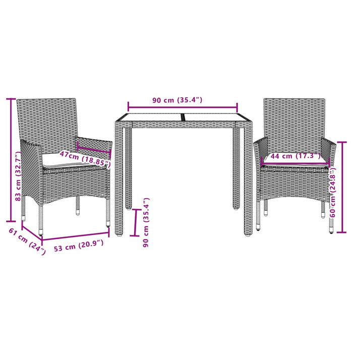 Set mobilier grădină perne 3 piese negru poliratan/lemn acacia - WALTI WALTI