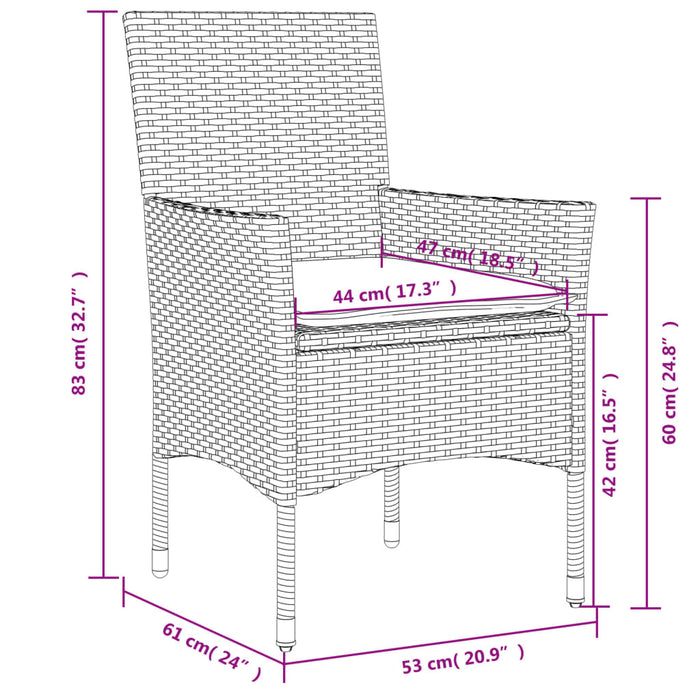 Set mobilier grădină perne 3 piese negru poliratan/lemn acacia - WALTI WALTI