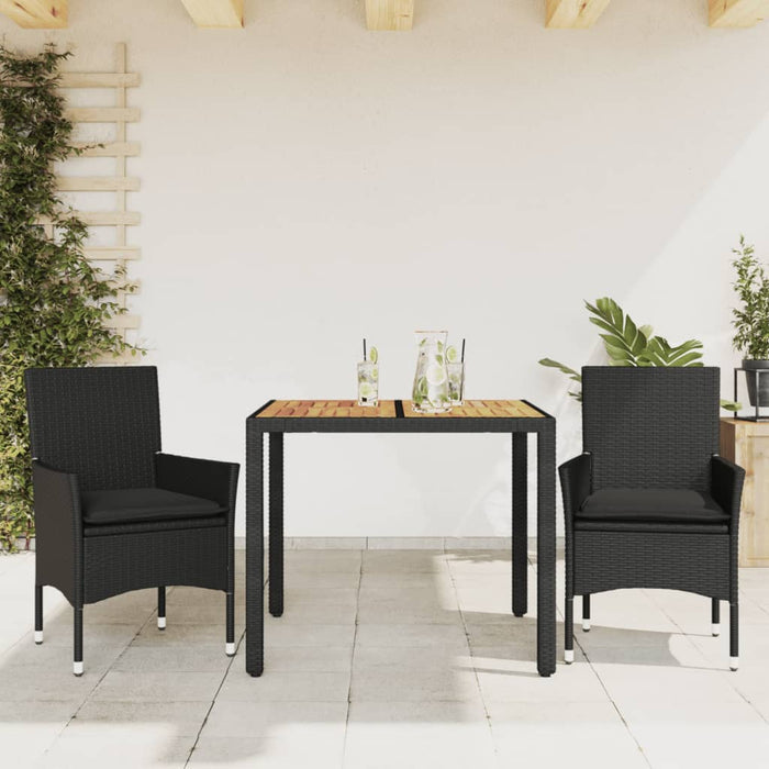Set mobilier grădină perne 3 piese negru poliratan/lemn acacia - WALTI WALTI
