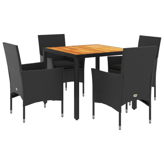 Set mobilier grădină perne 5 piese negru poliratan/lemn acacia - WALTI WALTI