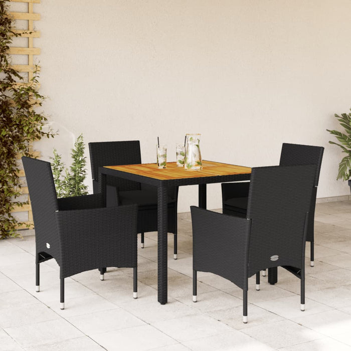 Set mobilier grădină perne 5 piese negru poliratan/lemn acacia - WALTI WALTI
