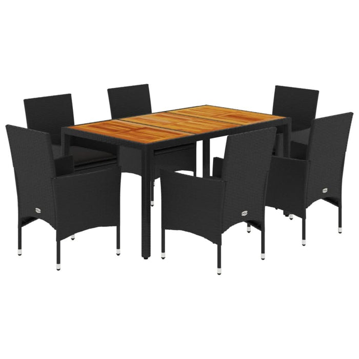 Set mobilier grădină perne 7 piese negru poliratan/lemn acacia - WALTI WALTI