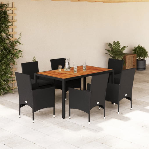 Set mobilier grădină perne 7 piese negru poliratan/lemn acacia - WALTI WALTI