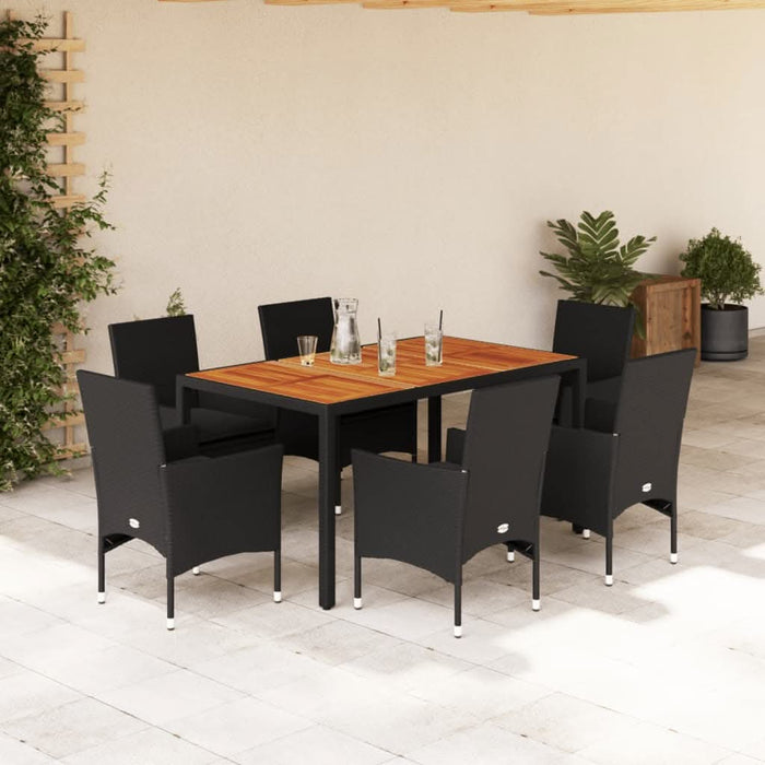 Set mobilier grădină perne 7 piese negru poliratan/lemn acacia - WALTI WALTI