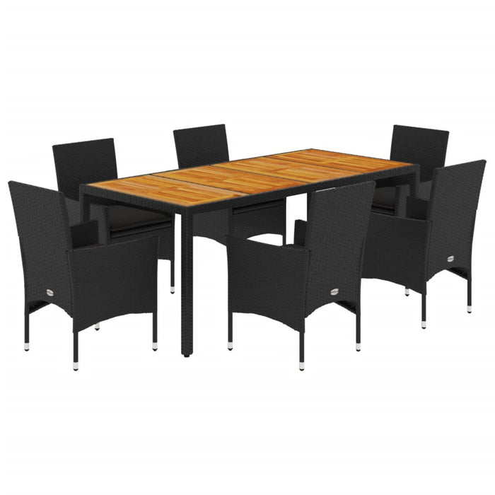 Set mobilier grădină perne 7 piese negru poliratan/lemn acacia - WALTI WALTI
