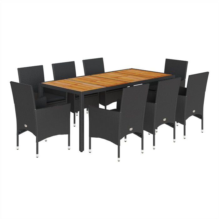 Set mobilier grădină perne 9 piese negru poliratan/lemn acacia WALTI