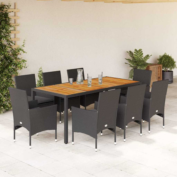 Set mobilier grădină perne 9 piese negru poliratan/lemn acacia WALTI
