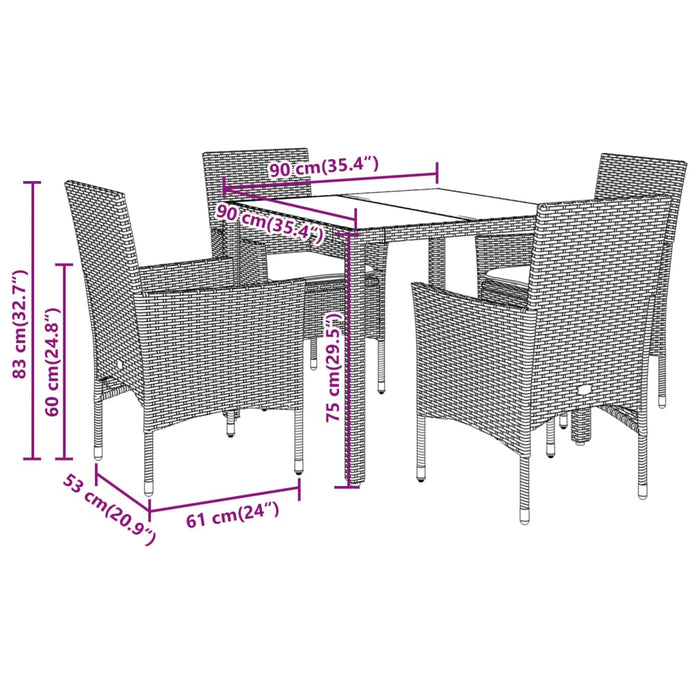 Set mobilier grădină cu perne 5 piese gri poliratan/lemn acacia WALTI