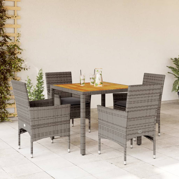 Set mobilier grădină cu perne 5 piese gri poliratan/lemn acacia WALTI