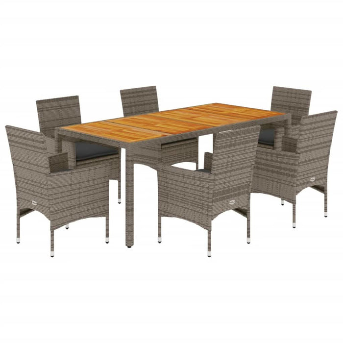 Set mobilier grădină cu perne 7 piese gri poliratan/lemn acacia - WALTI WALTI