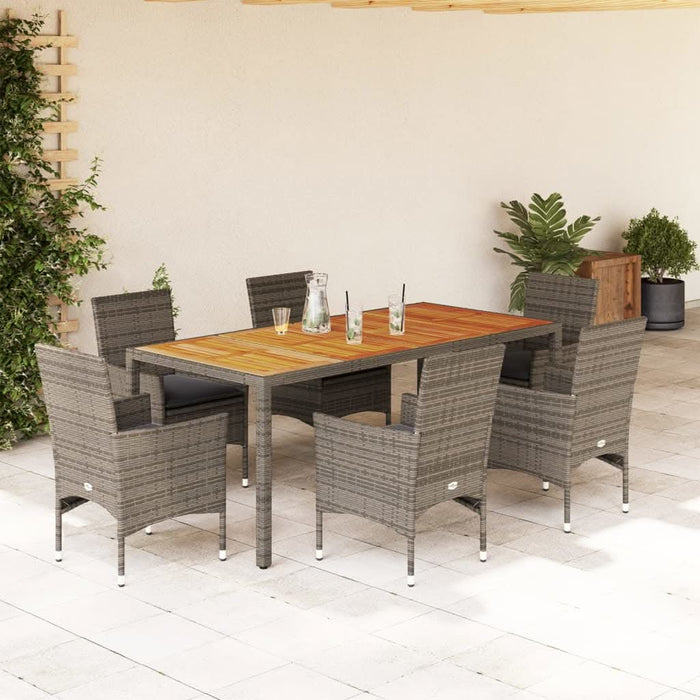 Set mobilier grădină cu perne 7 piese gri poliratan/lemn acacia - WALTI WALTI