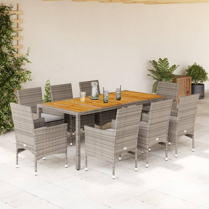 Set mobilier grădină cu perne 9 piese gri poliratan/lemn acacia - WALTI WALTI