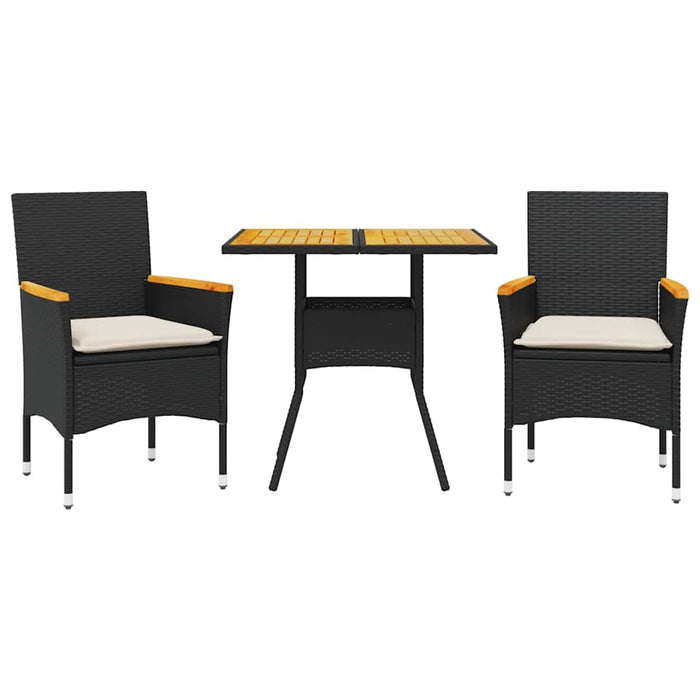 Set mobilier grădină perne 3 piese negru poliratan/lemn acacia - WALTI WALTI