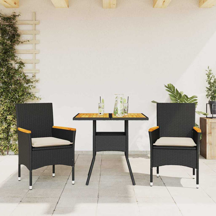 Set mobilier grădină perne 3 piese negru poliratan/lemn acacia - WALTI WALTI