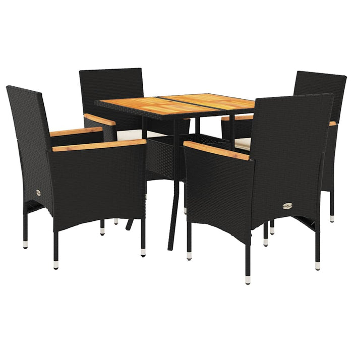 Set mobilier grădină perne 5 piese negru poliratan/lemn acacia - WALTI WALTI