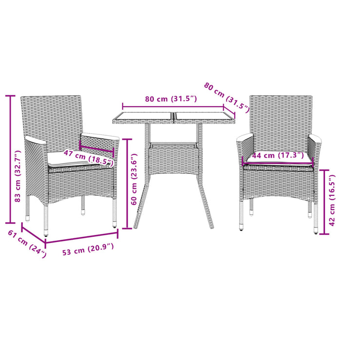 Set mobilier grădină cu perne 3 piese bej poliratan/lemn acacia - WALTI WALTI